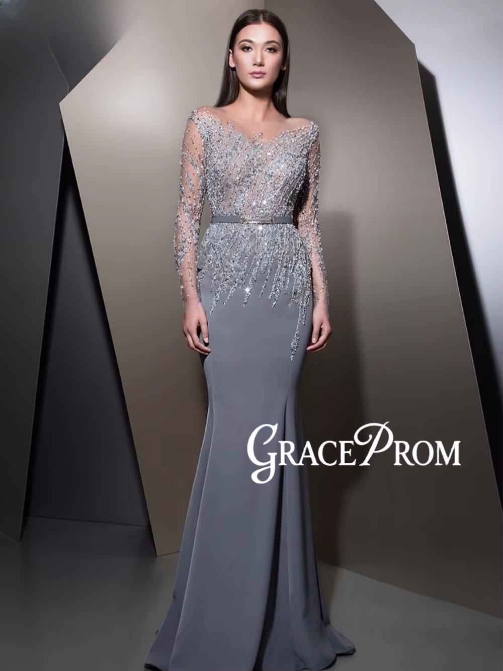 Women'S Formal Dinner Wear - GRACEPROM Иллюзионное вечернее платье с длинными