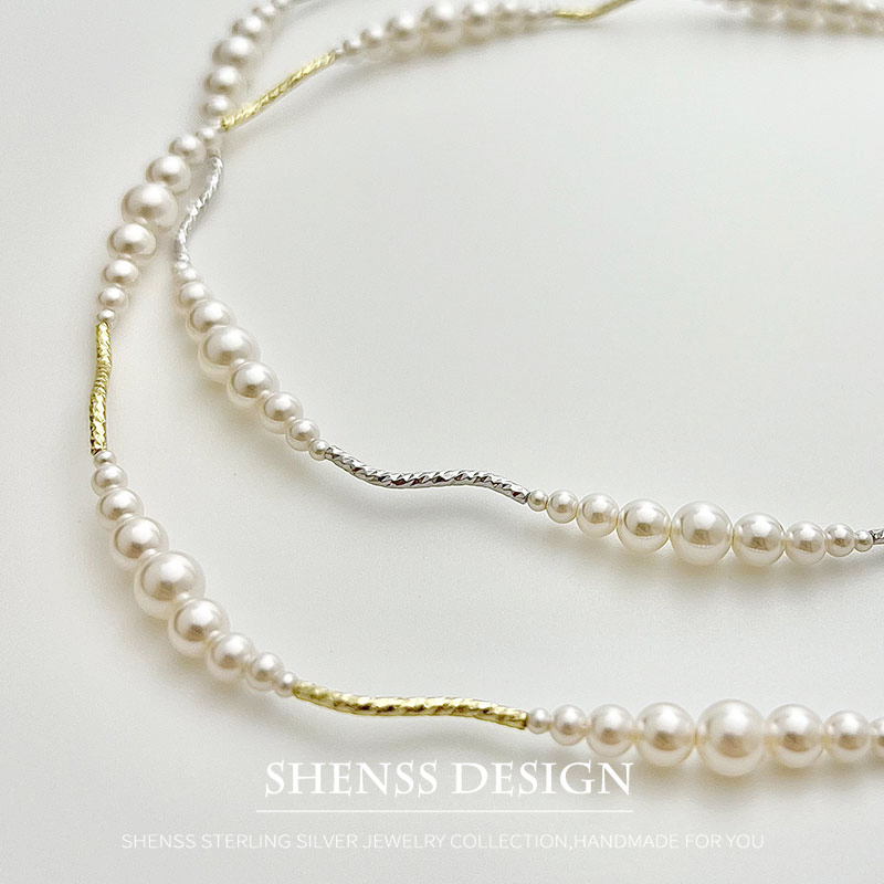 Pearl Necklace Set - Короткое ожерелье-браслет с имитацией жемчуга и