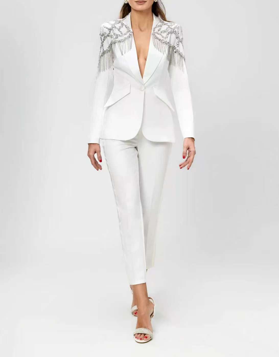 Women'S Formal Wear Wedding Guest - Женский костюм с кристаллами и бисером,