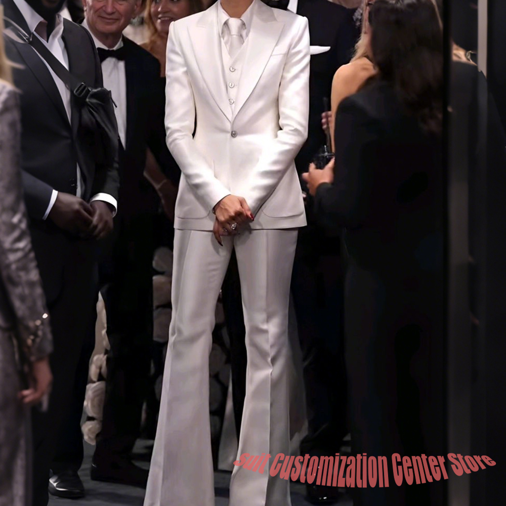 Women Formal Wear White Shirt - Женский белый атласный костюм на заказ,