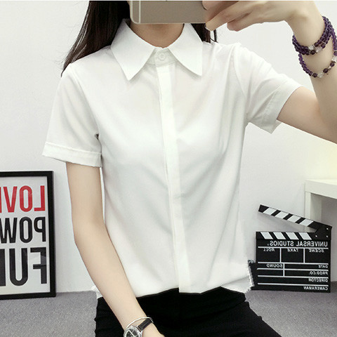 Women Formal Wear White Shirt - Белая свободная рубашка с коротким рукавом