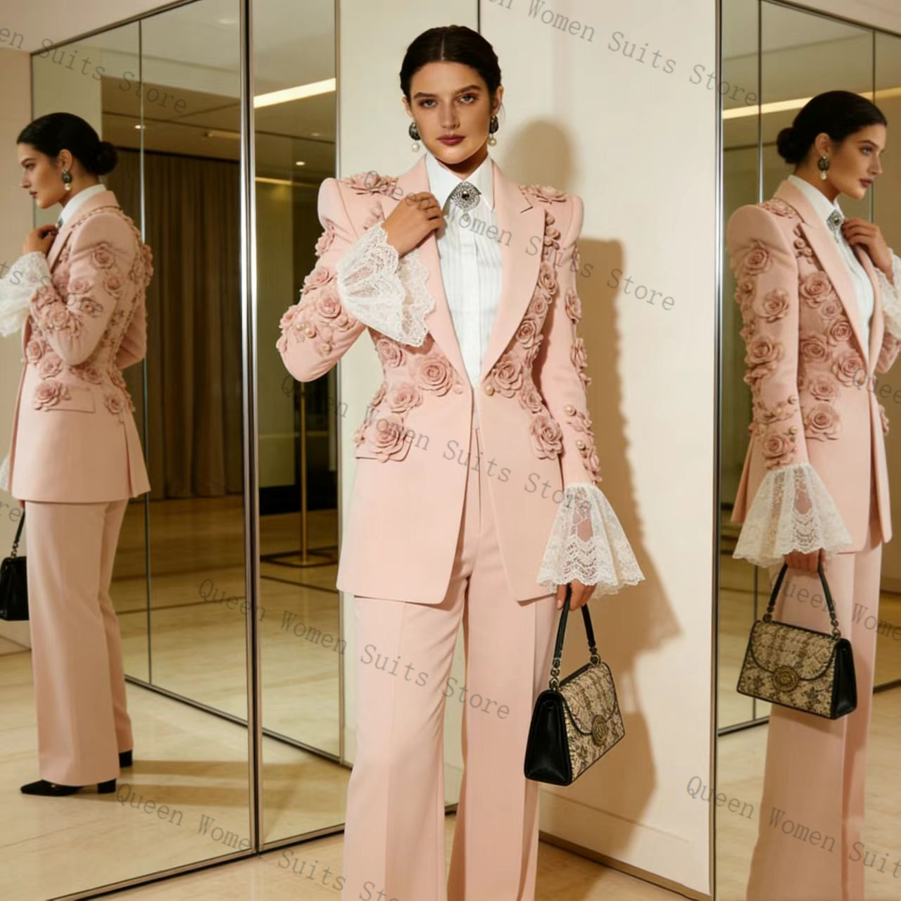 Women Formal Wear Outfits - Розовый женский костюм-двойка: пиджак и брюки