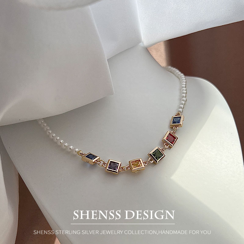 Pearl Necklace Set - Ожерелье с квадратным цирконом из искусственного