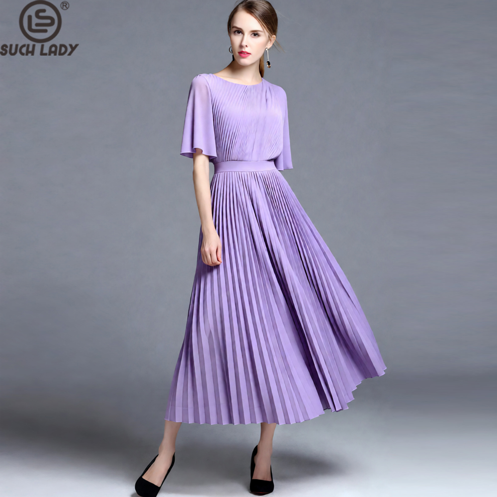 Women'S Formal Wear Wedding Guest - Женское сиреневое плиссированное платье миди с
