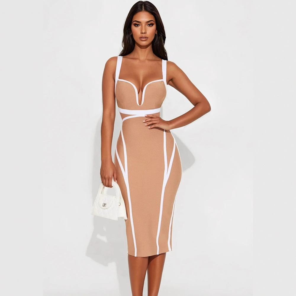 Women'S Formal Dinner Wear - Элегантное облегающее платье-сарафан с белой отделкой