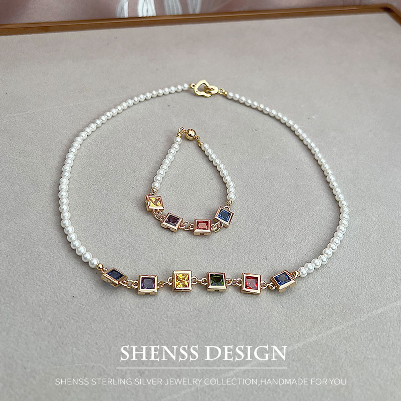 Ожерелье с квадратным цирконом – обзор и цена Pearl Necklace Set