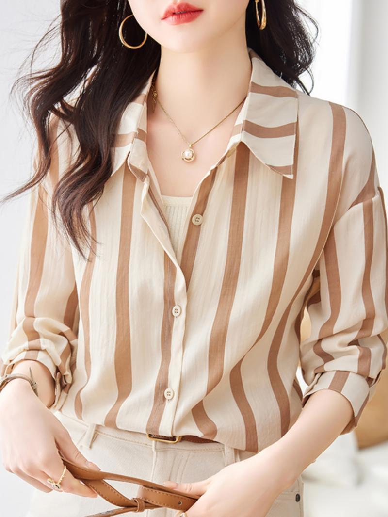 Абрикосовая полосатая рубашка  – обзор и цена Women Formal Wear Shirts