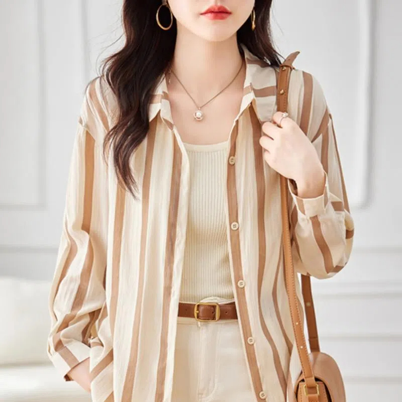 Абрикосовая полосатая рубашка  – обзор и цена Women Formal Wear Shirts